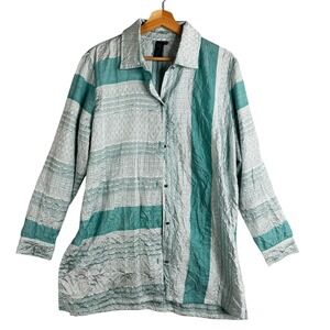 Focus Casual Life Striped Textured Button Up Long Sleeve Shirt Top Womens Size L